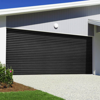 Image: Gliderol Electric Insulated Roller Garage Door from 4291 to 4710mm Wide - Laminated Woodgrain Black