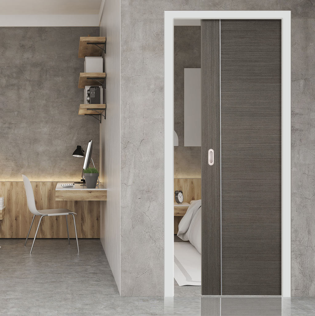 Bespoke Chocolate Grey Alcaraz Single Pocket Door - Prefinished