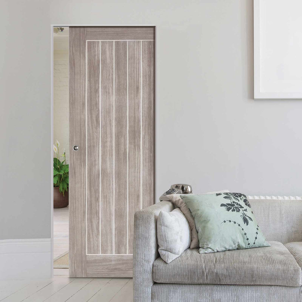 Laminate Mexicano Light Grey Absolute Evokit Single Pocket Doors - Prefinished