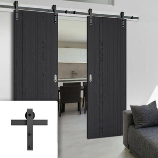 Image: Double Sliding Door & Black Barn Track - Laminate Montreal Black Door - Prefinished