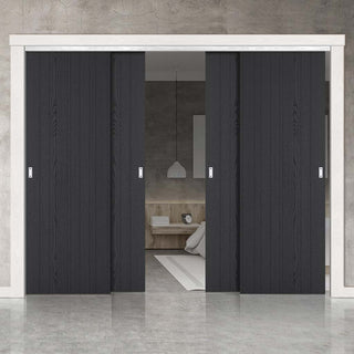 Image: Pass-Easi Four Sliding Doors and Frame Kit - Laminate Montreal Black Door - Prefinished
