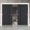 Pass-Easi Four Sliding Doors and Frame Kit - Laminate Montreal Black Door - Prefinished