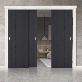 Image: Pass-Easi Three Sliding Doors and Frame Kit - Laminate Montreal Black Door - Prefinished