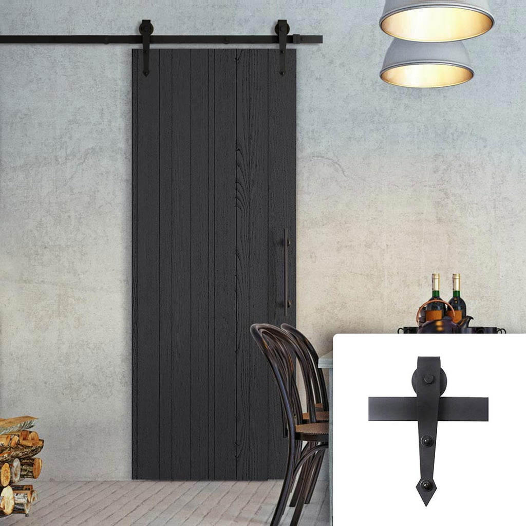 Single Sliding Door & Arrowhead Black Track - Laminate Montreal Black Door - Prefinished