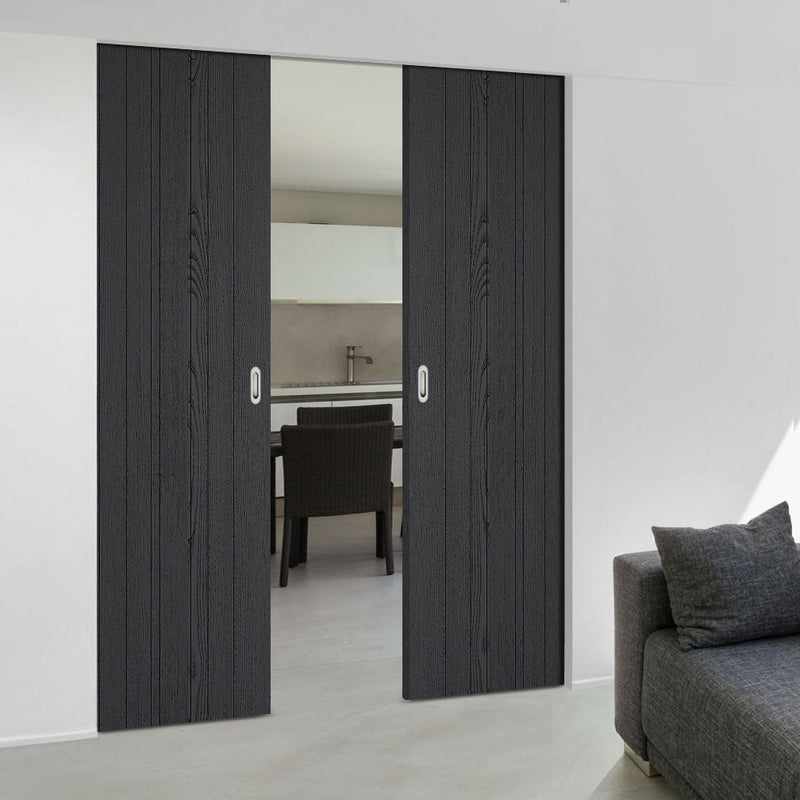 Laminate Montreal Black Absolute Evokit Double Pocket Door - Prefinished