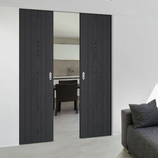 Image: Laminate Montreal Black Absolute Evokit Double Pocket Door - Prefinished