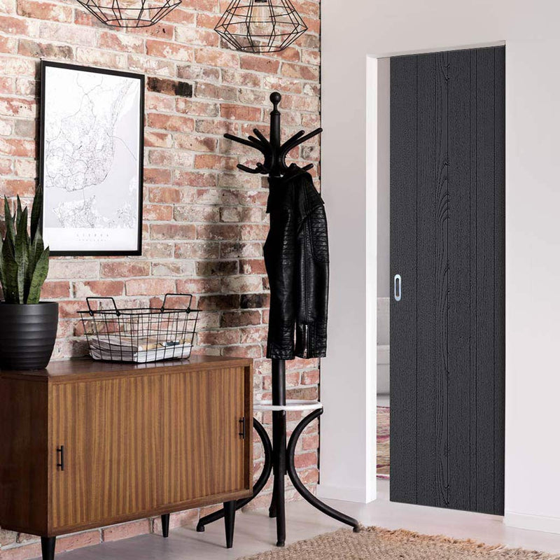 Laminate Montreal Black Absolute Evokit Single Pocket Door - Prefinished
