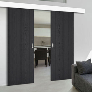 Image: Double Sliding Door & Wall Track - Laminate Montreal Black Door - Prefinished