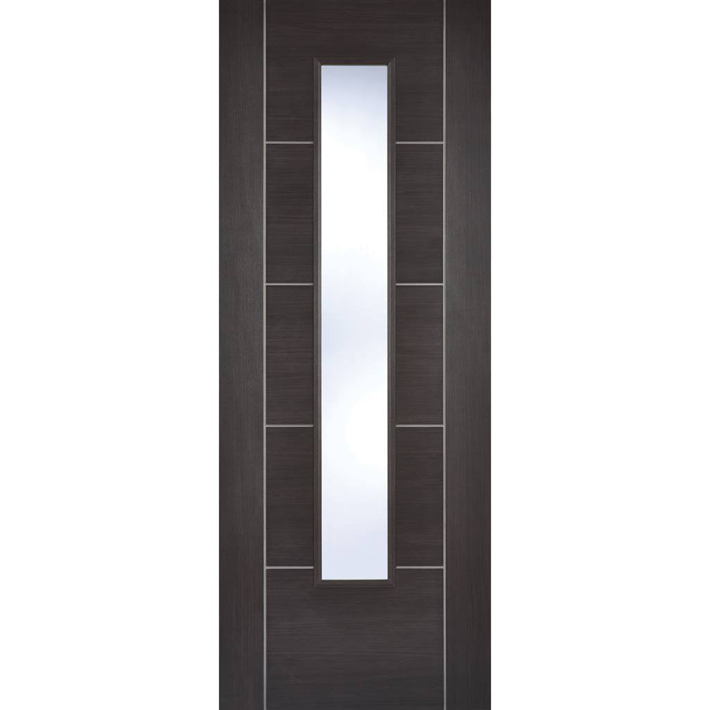 Laminate Vancouver Dark Grey Door Pair - Clear Glass - Prefinished