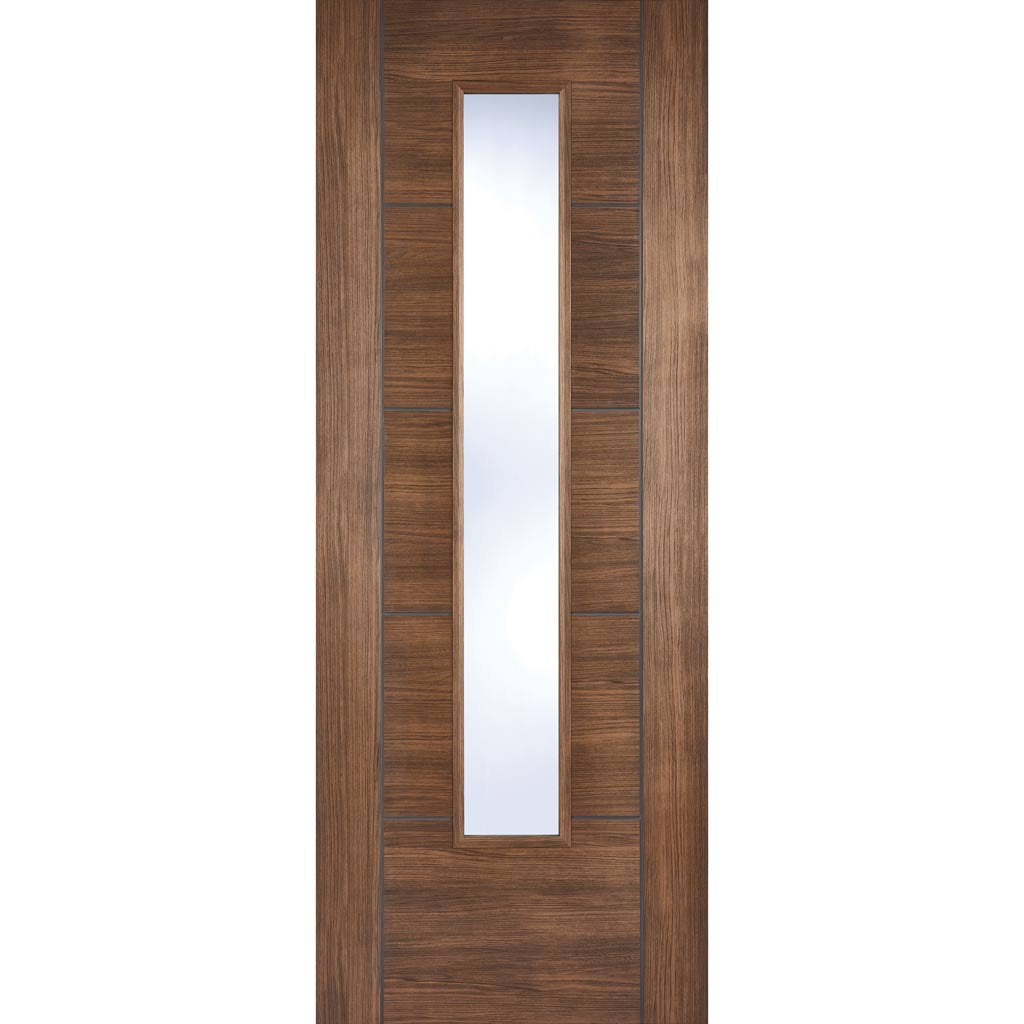 Laminate Vancouver Walnut Door Pair - Clear Glass - Prefinished