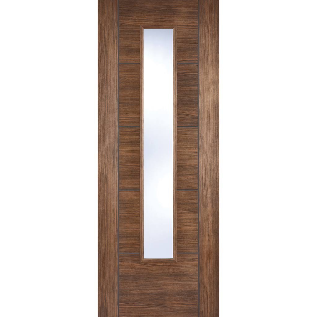 Laminate Vancouver Walnut Single Evokit Pocket Door - Clear Glass - Prefinished