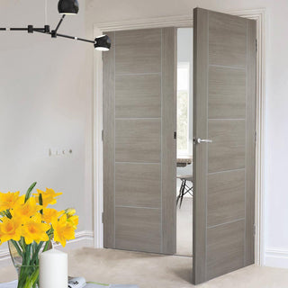 Image: LPD Joinery Laminate Vancouver Light Grey Fire Door Pair - 1/2 Hour Fire Rated - Prefinished