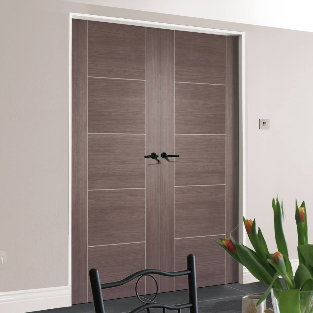 Laminate Vancouver Medium Grey Fire Door Pair - 1/2 Hour Fire Rated - Prefinished