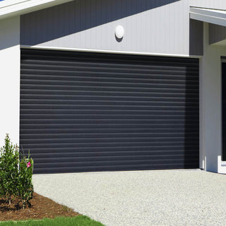 Image: Gliderol Electric Insulated Roller Garage Door from 2147 to 2451mm Wide - Laminated Woodgrain Anthracite
