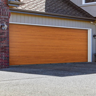 Image: Gliderol Electric Insulated Roller Garage Door from 4711 to 5320mm Wide - Laminated Golden Oak