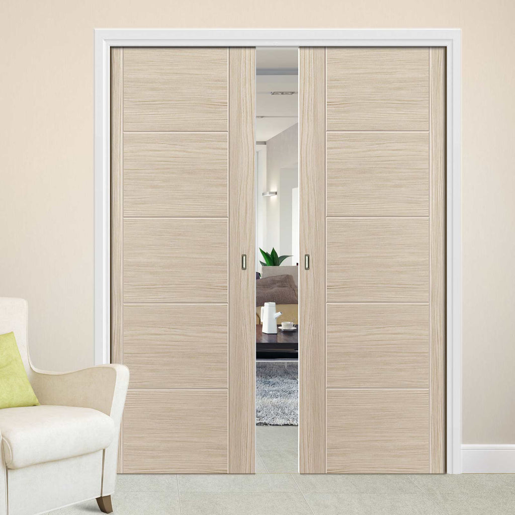 Laminates Ivory Painted Double Evokit Pocket Doors - Prefinished