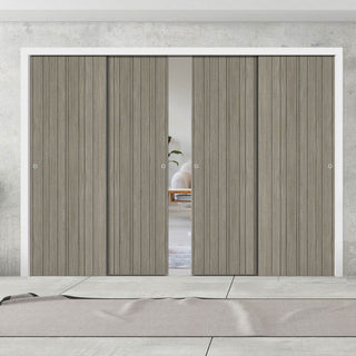 Image: Pass-Easi Four Sliding Doors and Frame Kit - Laminate Montreal Light Grey Door - Prefinished