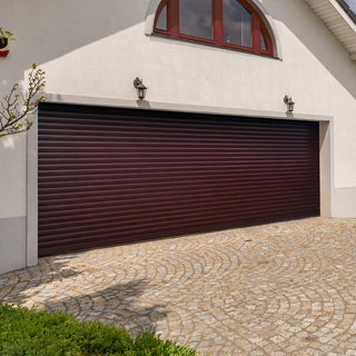 Image: Gliderol Electric Insulated Roller Garage Door from 4711 to 5320mm Wide - Laminated Rosewood