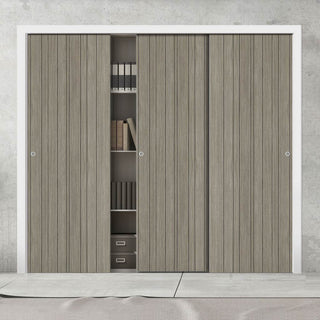 Image: Three Sliding Maximal Wardrobe Doors & Frame Kit - Laminate Montreal Light Grey Door - Prefinished