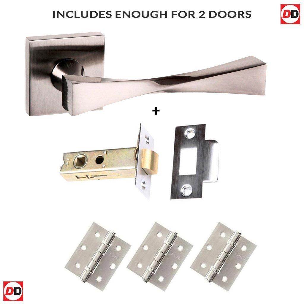 Two Pack Senza Pari Guido Lever on Flush Rose - Satin Nickel Handle