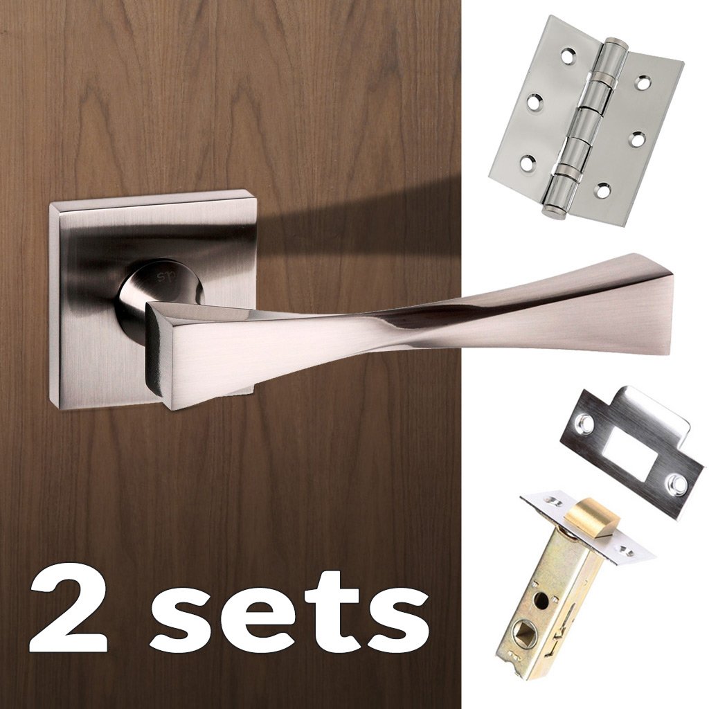 Two Pack Senza Pari Guido Lever on Flush Rose - Satin Nickel Handle