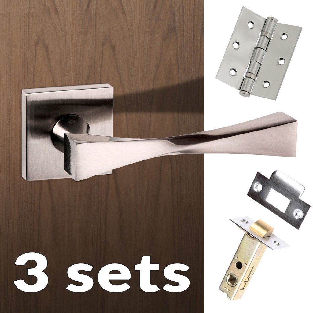 Three Pack Senza Pari Guido Lever on Flush Rose - Satin Nickel Handle