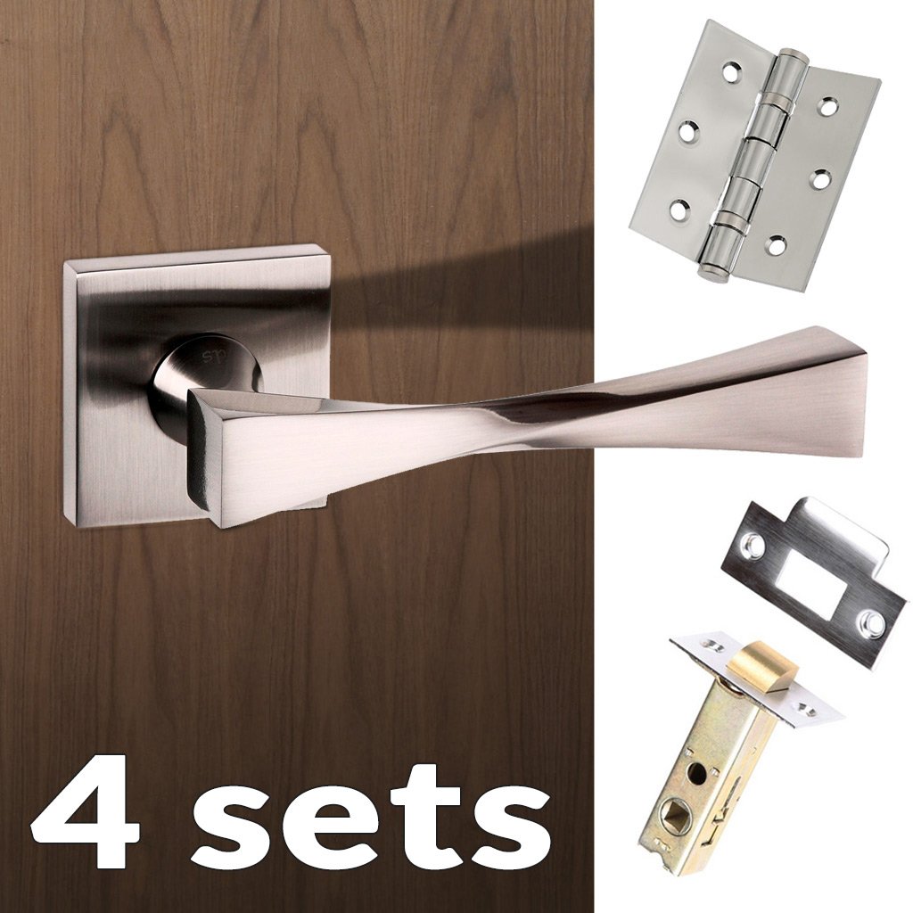 Four Pack Senza Pari Guido Lever on Flush Rose - Satin Nickel Handle