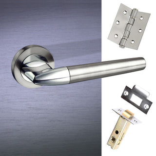 Image: Toulon Mediterranean Lever on Rose - Satin Nickel - Polished Chrome Handle Pack