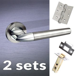 Image: Two Pack Toulon Mediterranean Lever on Rose - Satin Nickel - Polished Chrome Handle