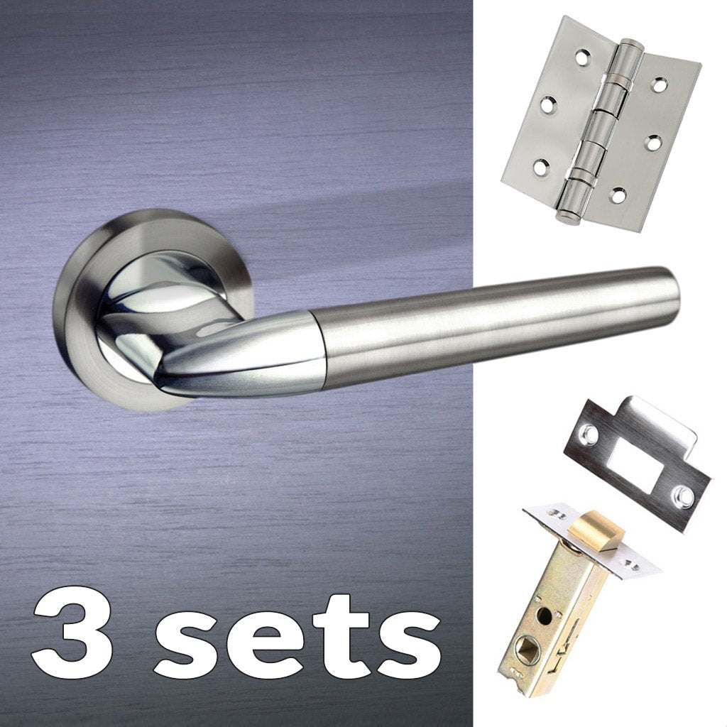 Three Pack Toulon Mediterranean Lever on Rose - Satin Nickel - Polished Chrome Handle