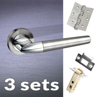 Image: Three Pack Toulon Mediterranean Lever on Rose - Satin Nickel - Polished Chrome Handle