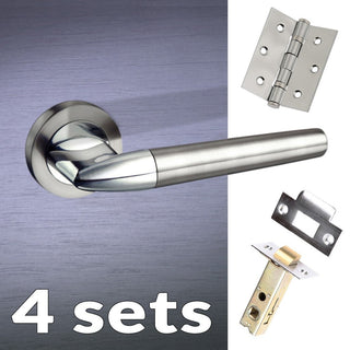 Image: Four Pack Toulon Mediterranean Lever on Rose - Satin Nickel - Polished Chrome Handle
