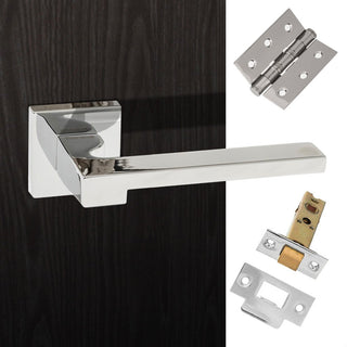 Image: Ginevra Forme Designer Lever on Minimal Square Rose - Polished Chrome Handle Pack