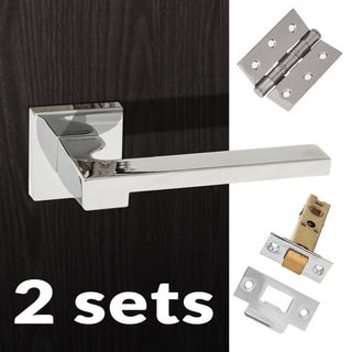 Image: Two Pack Ginevra Forme Designer Lever on Minimal Square Rose - Polished Chrome Handle