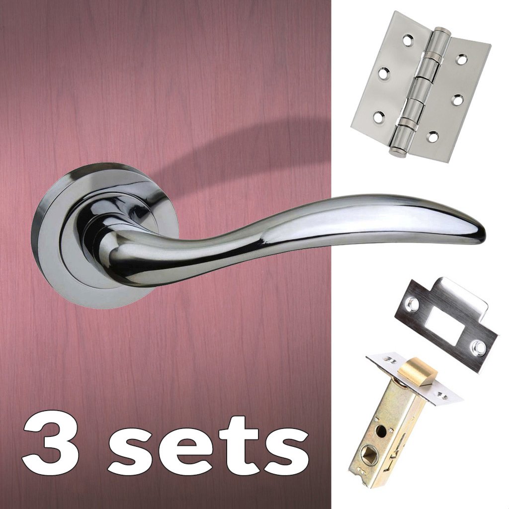 Three Pack Ancon Mediterranean Lever On Rose - Polished Chrome Handle