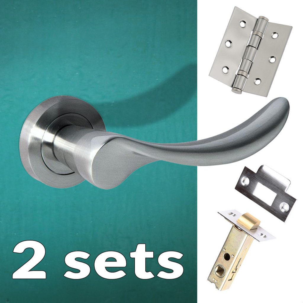 Two Pack Malaga Mediterranean Lever on Rose - Satin Nickel Handle