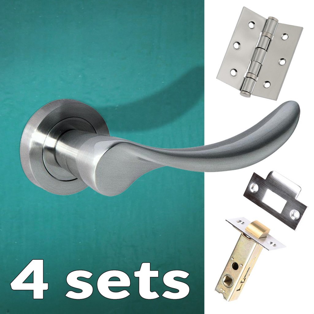 Four Pack Malaga Mediterranean Lever on Rose - Satin Nickel Handle