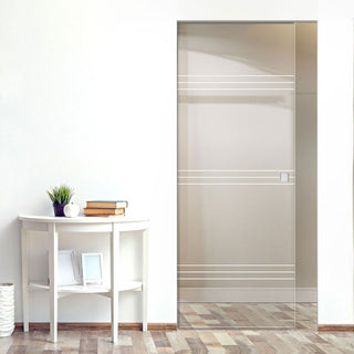 Image: Lauder 8mm Clear Glass - Obscure Printed Design - Single Absolute Pocket Door