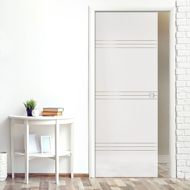 Lauder 8mm Obscure Glass - Clear Printed Design - Single Evokit Glass Pocket Door