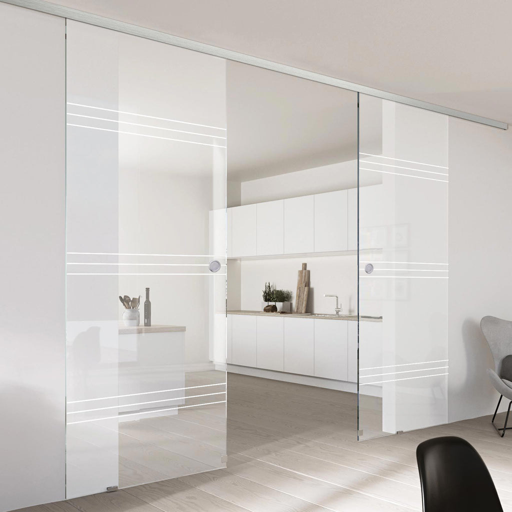 Double Glass Sliding Door - Lauder 8mm Clear Glass - Obscure Printed Design - Planeo 60 Pro Kit