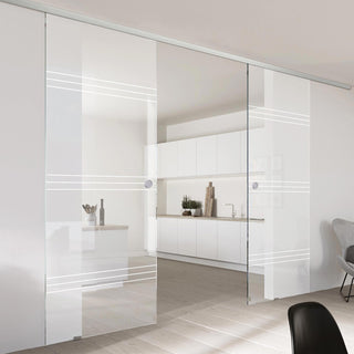 Image: Double Glass Sliding Door - Lauder 8mm Clear Glass - Obscure Printed Design - Planeo 60 Pro Kit