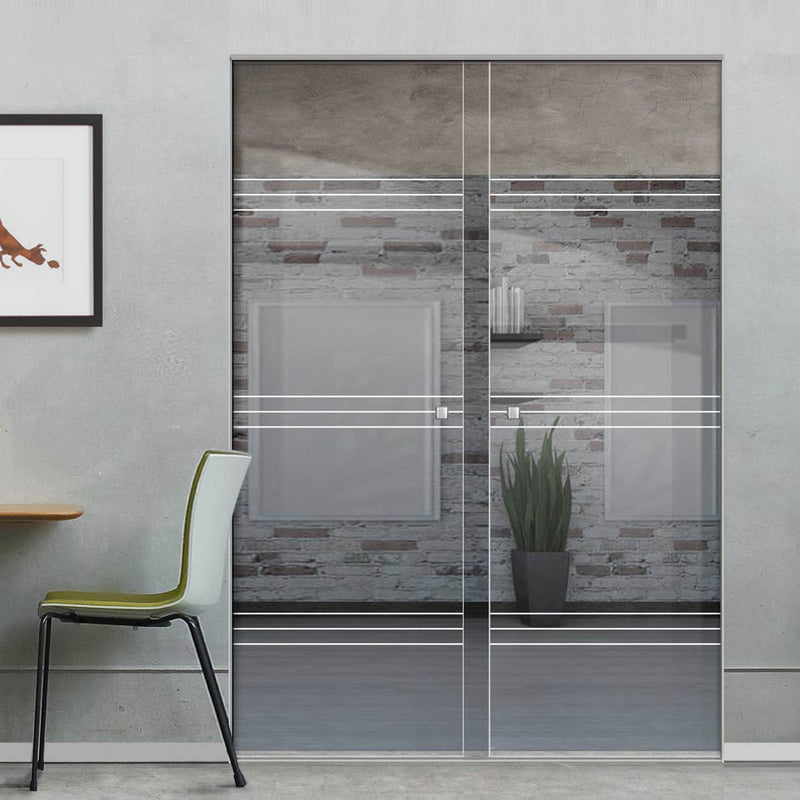 Lauder 8mm Clear Glass - Obscure Printed Design - Double Absolute Pocket Door