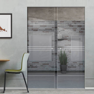 Image: Lauder 8mm Clear Glass - Obscure Printed Design - Double Absolute Pocket Door