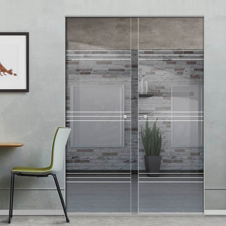 Image: Lauder 8mm Clear Glass - Obscure Printed Design - Double Absolute Pocket Door