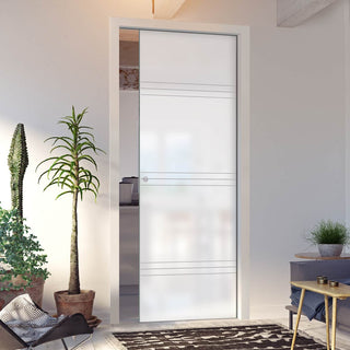Image: Lauder 8mm Obscure Glass - Obscure Printed Design - Single Evokit Glass Pocket Door