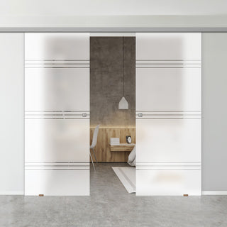 Image: Double Glass Sliding Door - Lauder 8mm Obscure Glass - Clear Printed Design - Planeo 60 Pro Kit