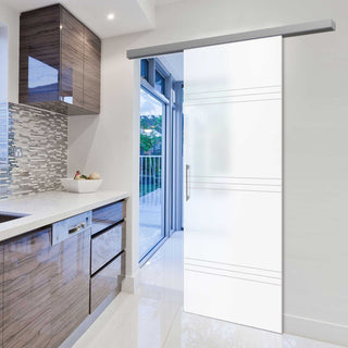 Image: Single Glass Sliding Door - Lauder 8mm Obscure Glass - Obscure Printed Design - Planeo 60 Pro Kit