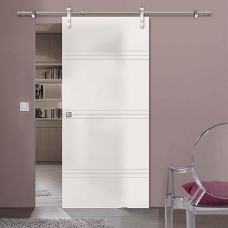 Image: Single Glass Sliding Door - Solaris Tubular Stainless Steel Sliding Track & Lauder 8mm Obscure Glass - Obscure Printed Design