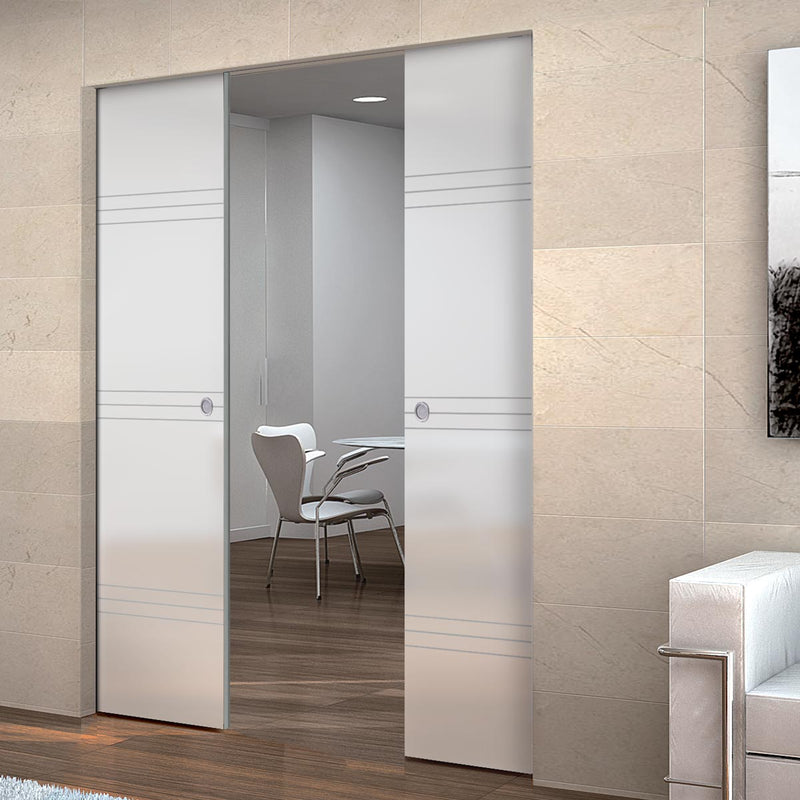 Lauder 8mm Obscure Glass - Obscure Printed Design - Double Absolute Pocket Door