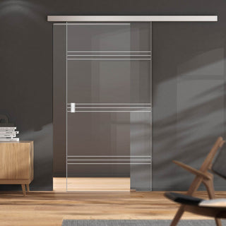 Image: Single Glass Sliding Door - Lauder 8mm Clear Glass - Obscure Printed Design - Planeo 60 Pro Kit